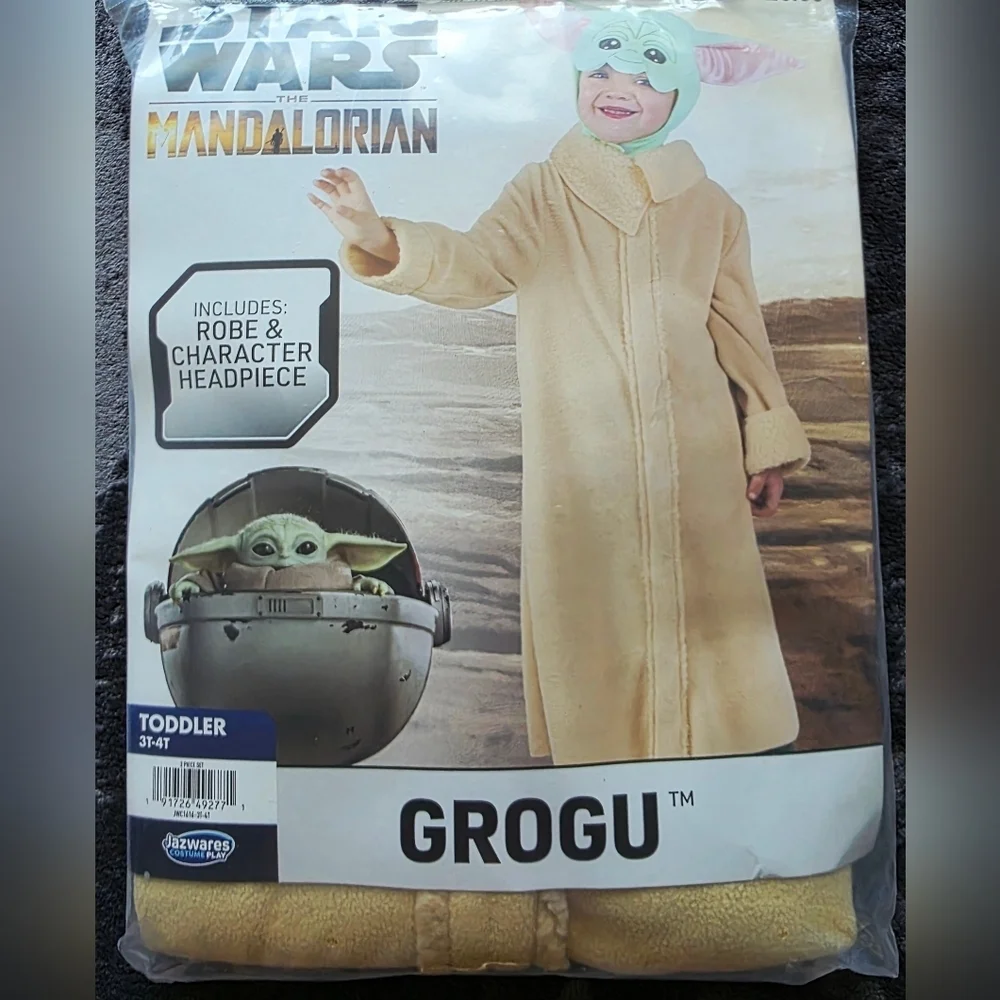 New Toddler Star Wars The Mandalorian Grogu Halloween Costume Robe w Headpiece